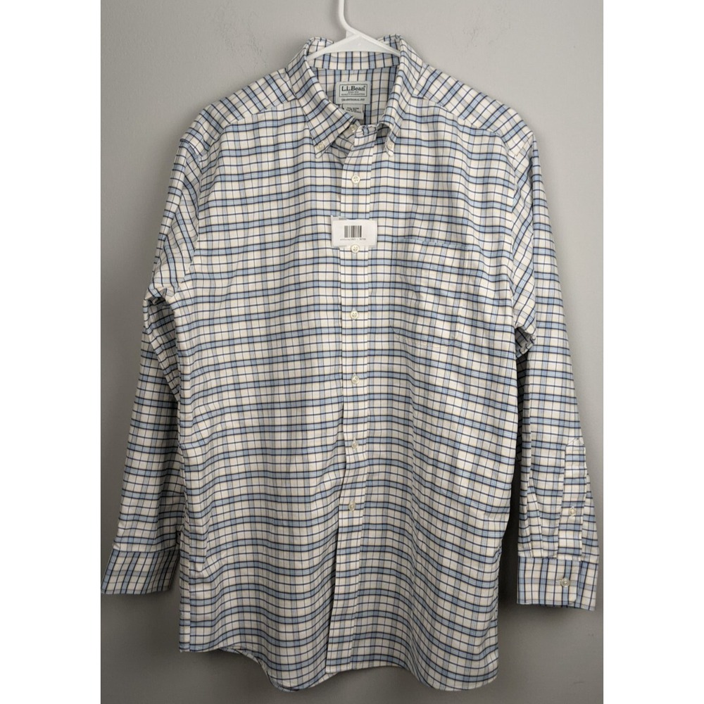 L.L. Bean Traditional Fit Shirt 16-33 Plaid Blue Yellow Cotton Made in Malaysia